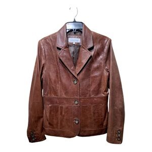 Vintage Calvin Klein Women's Brown Ultra Soft Three Button Leather Jacket